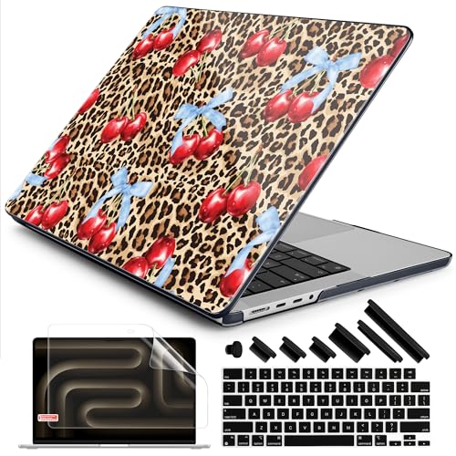 DONGKE Compatible with MacBook Pro 16 Inch Case (2026-2021 Release, M5 M4 M3 M2 M1 Pro/Max Chip), Plastic Hard Shell Cover with Keyboard Cover & Screen Protector for MacBook Pro 16", Leopard & Cherry - color: Leopard & Cherry