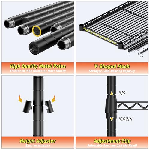 Romorgniz 5-Tier Shelf 1010LBS Storage Shelves Adjustable Wire Shelving,Tool-Free Assembly,Metal Shelving Unit for Kitchen Pantry Closet Laundry Bathroom 59" Hx21.7 Wx13.8 D - size: 59"Hx21.7"Wx13.8"D-Black