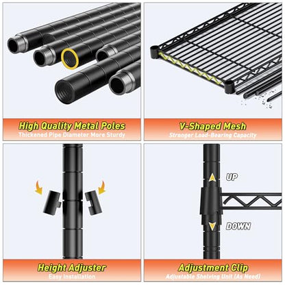 Romorgniz 5-Tier Shelf 1010LBS Storage Shelves Adjustable Wire Shelving,Tool-Free Assembly,Metal Shelving Unit for Kitchen Pantry Closet Laundry Bathroom 59" Hx21.7 Wx13.8 D - size: 59"Hx21.7"Wx13.8"D-Black