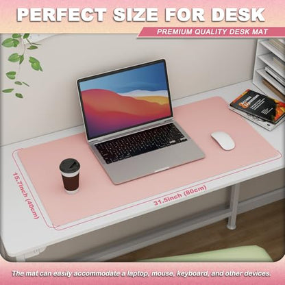 K KNODEL Leather Desk Pad Protector, Office Desk Mat, Large PVC Leather Desk Blotter, Non-Slip Mouse Pad (Pink, 15.7" x 31.5") - color: Pink, size: 15.7" x 31.5"