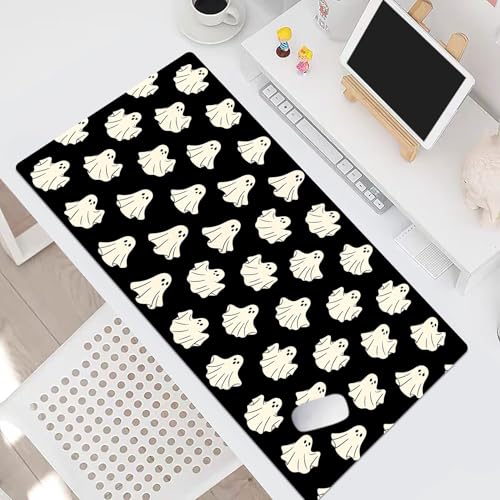 EOBTAIN Halloween Gaming Mouse Pad,Cute Ghost Large Desk Mat for Keyboard and Mouse,XXL Extended Computer Mat Non Slip Rubber Base,Waterproof Mousepad for Office,Desk Protector,31.5x15.7 Inch,Black - color: Black Beige