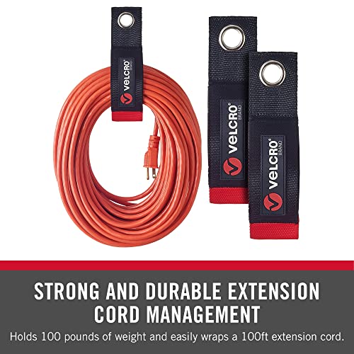 VELCRO Brand EASY HANG Extension Cord Organizer Holder | Large 18" Heavy Duty Straps for Garage Organization and Storage Grommet Hangs Easily on Wall Hooks or Nails 2pk, Holds 100lbs, Black - size: LARGE – 2 Pack (18")
