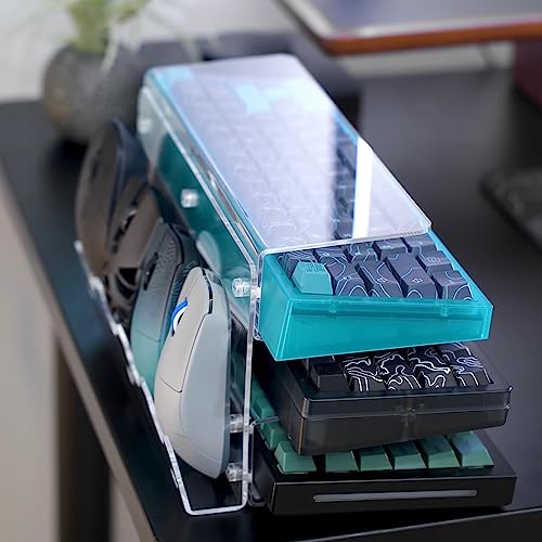 Keyboard Stand for Desktop 3 Layer Acrylic Stand Gaming Keyboard and Mouse Storage Thicken Dustproof Storage Holder Holds up 4 Keyboards,3 Mice,folder etc for Office,Home,School,Kitchen(Transparent)