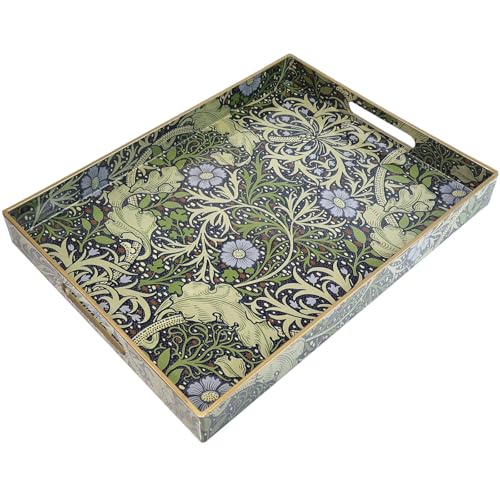 Spsyrine Serving Tray with Handles, Plastic Decorative Tray for Coffee Table, Living Room, Home Decor, Seaweed - color: Multi H