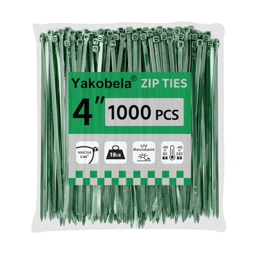 Green Zip Ties 4", 1000 Pack, Cable Ties UV Resistant, Wire Ties 18 lbs Tensile Strength for Garden, Plants, Fence, Holiday Lights, Yakobela - size: 4" (1000 pack)