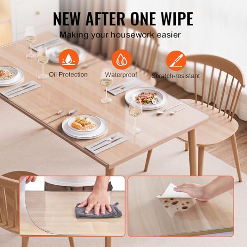 VEVOR Plastic Table Cover, 40 x 60 Inch 1.5 mm Thick Clear PVC Table Protector, Rectangle Desk Mat, Waterproof & Easy Cleaning Tablecloth, for Office, Dresser, Dining Room, Night Stand - size: 60" x 40" (Rectangular)