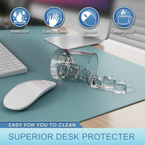 K KNODEL Leather Desk Pad Protector, Office Desk Mat, Large PVC Leather Desk Blotter, Non-Slip Mouse Pad (Sky Blue, 15.7" x 31.5") - color: Sky Blue, size: 15.7" x 31.5"