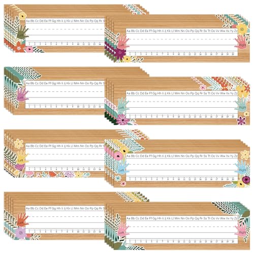 QOUBAI 72 Pcs Flower Name Plates for Classroom Desks Decor Student Desk Name Tags with Alphabet Number Self Adhesive Wood Grain Nameplates for Kindergarten Classroom Home School Supplies - style: Flower