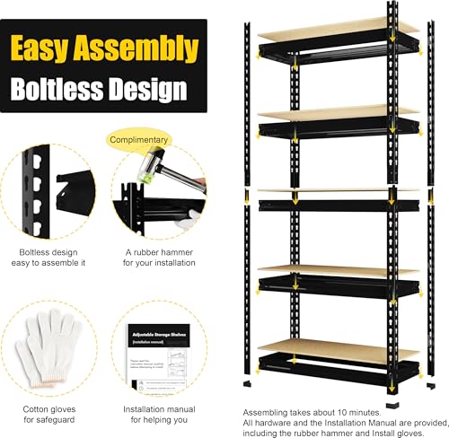 PrimeZone Storage Shelves 5 Tier Adjustable Garage Storage Shelving, Heavy Duty Metal Storage Utility Rack Organizer Shelf Unit for Warehouse Pantry Closet Kitchen Basement, 28" x 12" x 59", Black - size: 28"W x 12"D x 59"H