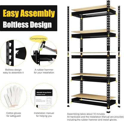 PrimeZone Storage Shelves 5 Tier Adjustable Garage Storage Shelving, Heavy Duty Metal Storage Utility Rack Organizer Shelf Unit for Warehouse Pantry Closet Kitchen Basement, 28" x 12" x 59", Black - size: 28"W x 12"D x 59"H