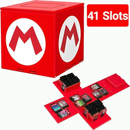 QUBAMG Switch Game Card Case Holder Cube–41-Slot Cute Compact Storage Box for Nintendo Switch 2/Switch/OLED/Lite Games–Red M Fun Block Design for Girls & Boys Travel - color: Red M