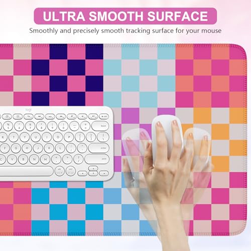 iCasso Desk Matt for Desktop, Cute Desk Pad Mat, XXL Large Mouse Pad, Anti-Slip Big Mousepad with Stitched Edges, Keyboard Pad Mouse Mat for Computer(Colour Checkered) - color: Colour Checkered