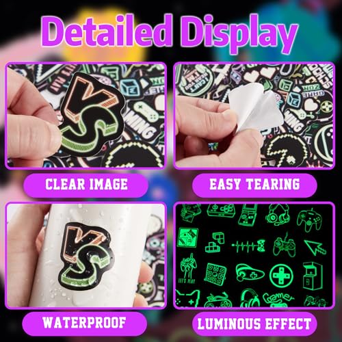 75 Pcs Glow in The Dark Neon Gamer Gamepad Stickers | Game Controller Joystick Video Gaming, Water Bottle Laptop Decals, Waterproof Vinyl, Teens Girls Boys Students Adults - color: Luminescent-430ksxx