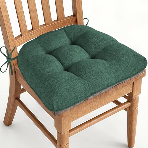 AddGrace Chair Cushions for Dining Chairs Set of 1 Kitchen Seat Cushions with Ties and Non Slip Backing Tufted Indoor Seat Pad for Kitchen Dining Room 18" x 17" x 3" Dark Green - color: Dark Green