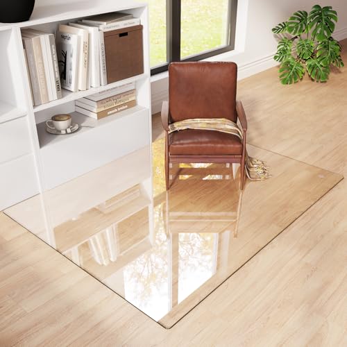 Tempered Glass Chair Mat 58"x44" – Ultra-Clear Office Chair Mat for Hardwood Floors & Low-Pile Carpets – Heavy-Duty 0.2" Scratch-Resistant Surface with Non-Slip Pads – Supports 1,000 lbs - size: 58"x44"