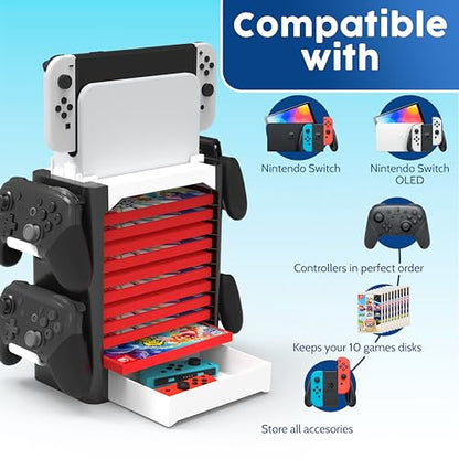 Skywin NS Compatible Nintendo Switch Games Holder, Nintendo Switch Stand, Game Disk Rack, Controller Organizer, Switch Holder Stand for Gamers, Nintendo Switch Accessories (White) - color: White