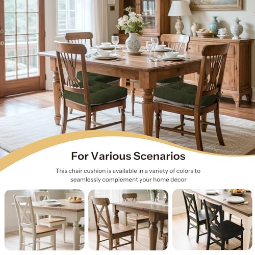 Indoor Kitchen Chair Cushions Set of 4 18"X16.5"X3" Soft Anti Slip Dining Chair Pads Tufted Kitchen Seat Cushion with Ties, Dark Green - color: Dark Green