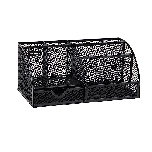 Mind Reader 7-Compartment Desktop Organizer, Metal Mesh Desk Organizer for Pens, Sticky Notes, Mail and Office Supplies, Black - color: Black