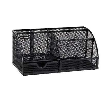 Mind Reader 7-Compartment Desktop Organizer, Metal Mesh Desk Organizer for Pens, Sticky Notes, Mail and Office Supplies, Black - color: Black