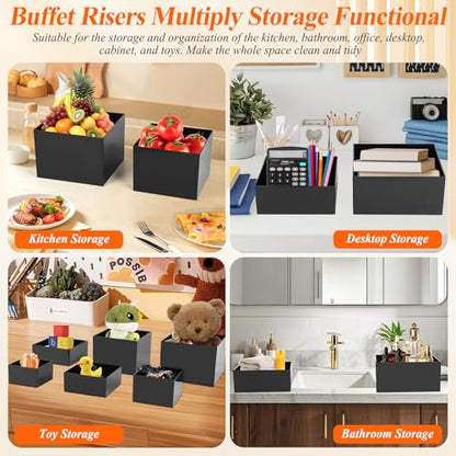 8Pcs Black Acrylic Buffet Risers with Mini Sign and Marker, Black Acrylic Risers for Party Catering Dessert Jewelry Collectibles with Hollow Bottoms Nesting Cube Box (9.5" 9" 8" 7.5" 6.8" 6" 5" 5") - color: 9.5"9" 8" 7.5" 6.8" 6" 5" 5"