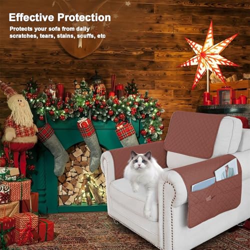 Waterproof Sofa Armrest Cover Headrest Cover with Side Pocket Non-Slip Couch Protector for Armchairs, Chairs, and Sofas (Caramel,3 Seater 5PCS) - color: Caramel, size: 3 Seater 5PCS
