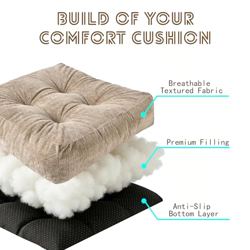 Chair Cushions for Dining Chairs, Seat Cushions for Kitchen Chairs | Chair Pads with Ties and Non Slip Backing (2, Sand, 16.5 x 16.5 x 4 inches) - color: Sand, size: 16.5 x 16.5 x 4 inches