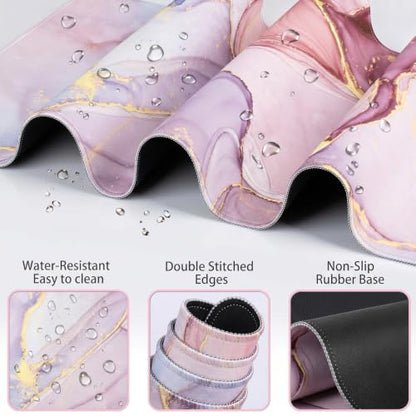 LATEEFAH Desk Mat, Mouse Pad with Wrist Rest, 4-in-1 Large Mouse Pads for Desk, Ergonomic Mouse Pad and Keyboard Wrist Rest Gaming Keyboard Mat for Office, Home - color: 4Pcs-Pink Marble