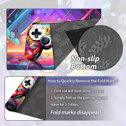 Game Area Rug Teen Boys Carpet, 3D Gaming Rugs Gamepad Controller Mat for Boys Girls Bedroom Playroom, Non-Slip Scrawl Style Gamer Rugs Children Gaming Area Rugs (Scrawl Style 2, 79" x 59") - color: Scrawl Style 2, size: 4'11" x 6'7" (Rectangular)