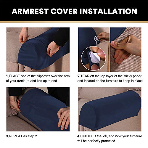 PrinceDeco 4 Pack Thick Velvet Stretch Armrest Covers for Chairs, Sofas & Armchairs - Non Slip, Navy - color: Navy
