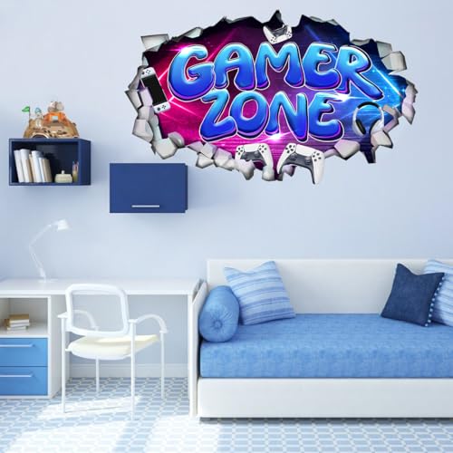 YIMEHDAN Large 3D Gamer Zone Wall Decals (20.7”x34.6”), Video Gaming Vinyl Wall Stickers for Game Lover, Removable Video Game Artwork for Boys Playroom Bedroom Decor - style: game3
