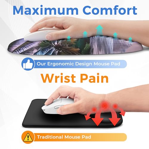 Ergonomic Mouse Pad with Wrist Support, Memory Foam Wrist Rest for Pain Relief & Carpal Tunnel, Non-Slip Base for Office, Computer, PC, Laptop (12x8x1.2inch, Sunset Beach) - color: 11 Sunset Beach