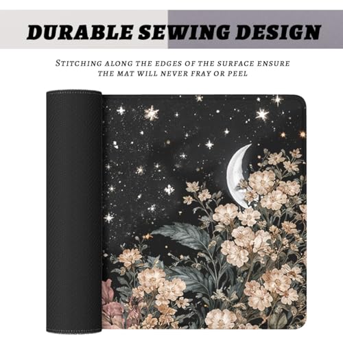 Dark Skull Gaming Mouse Pad Moon Floral Gothic Large Desk Mat with Stitched Edges,Non-Slip Waterproof Rubber Base Mouse Mat Office Computer Keyboard Laptop 31.5"x11.8" - color: Dark Skull