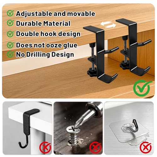 6 Pcs Adjustable Purse Hooks Heavy Duty Bag Hanger for Table | Hooks Bag Hanger for Desk Fireplace, Bag Holder for Table for Desk Key Backpack - size: 6 Pieces