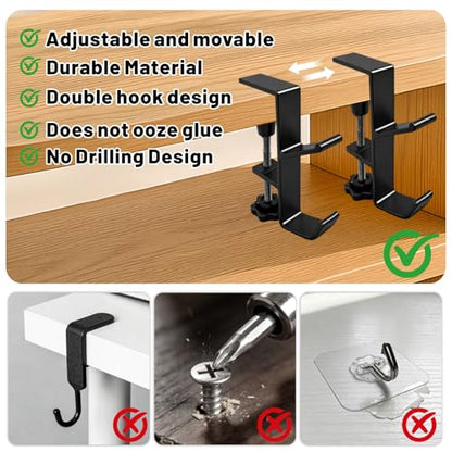 2 Pcs Adjustable Purse Hooks Heavy Duty Bag Hanger for Table | Hooks Bag Hanger for Desk Fireplace, Bag Holder for Table for Desk Key Backpack - size: 2 Pieces