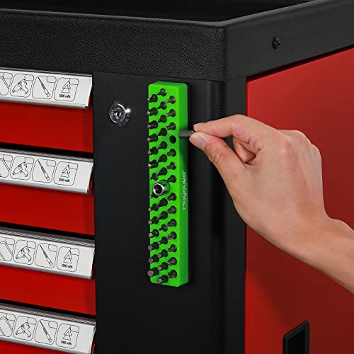 Mayouko 3PCS 1/4" Magnetic Hex Bit Holder Rack Organizer, 129 Holes, 1/4-Inch Drill Bit Holder, 3 Racks, Magnetic Bit Holder with Magnet Base for Screwdriver Bits - color: Red,blue,green