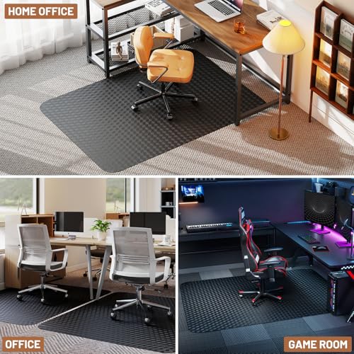 Office Chair Mat for Low Pile Carpet with Lip, 48" x 60" Clear Plastic Heavy Duty Floor Protector, Smooth Glide Desk Chair Mat for Rolling Chairs, Computer Chair Mat for Home Office, Gaming-Black - size: 48"x60"