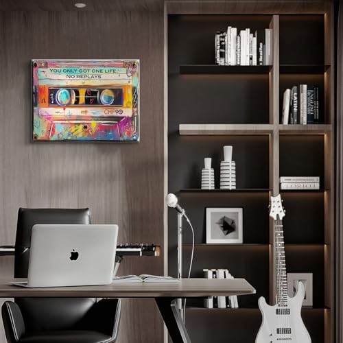 RetroTape Graffiti Motivational Wall Art Graffiti Music Cassette Wall Decor hip hop Inspirational Paintings You Only Got One Life Canvas Print Street Nostalgia Posters Picture for Teen Bedroom 16X12in - size: 16"L x 12"W