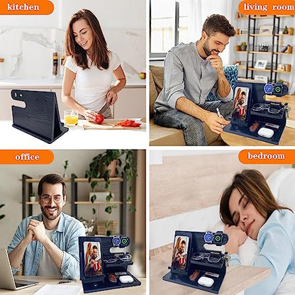 VEIYAILU Gifts for Dad Men Mom Women from Daughter Son Birthday Gifts Nightstand Organizer Mens Wood Phone Docking Station (Black) - color: black