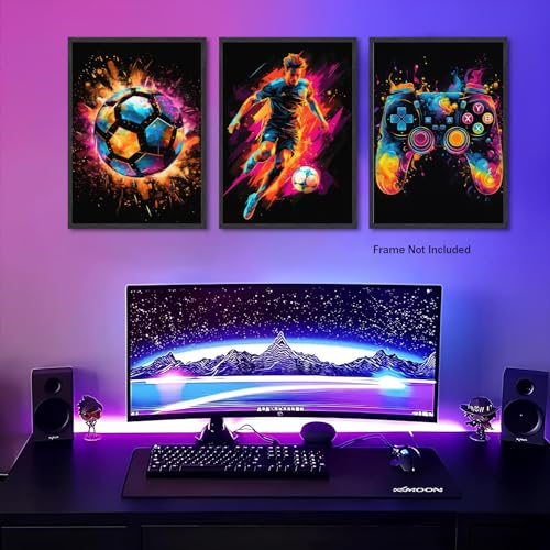 BGFCE Canvas Wall Art Poster Decor, Paintings Art Game Controller Color Splash Ink Canvas Painting, Posters for Room Aesthetic, Soccer Wall Art for Boys Room Decor 16x24 - Unframed Set of 3 - color: Color Football Game Posters, size: 24L" x 16W"