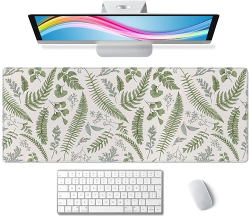 Large Gaming Mouse Pad with Stitched Edges, Desk Pad Extended Keyboard Mat, Non-Slip Rubber Base Mousepads for Laptop, Office, Home, 31.5X11.8 inch Leaves and Plants - color: Leaves and Plants