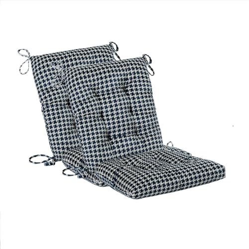 Outdoor Patio Cushion, Rocking Chair Cushion, Tufted Pads, Set of Upper and Lower with Ties Pack of 2 (2 Sets) - Back 20"×17", Seat 17"×17" (Blue Houndstooth) - color: Blue Houndstooth