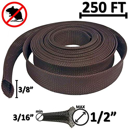 Electriduct 3/8" Chewing Resistant Braided Sleeving Repulsive Hose Wire Mesh Cable Protection Flexible Expandable Wrap - 250 Feet - color: Expandable (Dark Brown), size: 0.375 Inch - 250 Feet