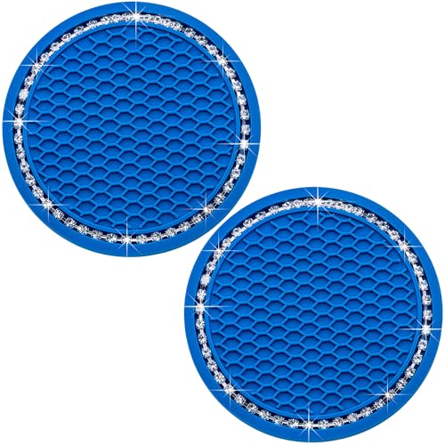 2PCS Bling Cup Holder Coaster, 2.75 Inch Auto Car Cup Holder Insert Coasters, Soft Silicone Anti-Slip Shockproof, Universal Vehicle Interior Accessories for Women Girls (Emerald Blue & White) - color: Emerald Blue & White, size: 2 pcs