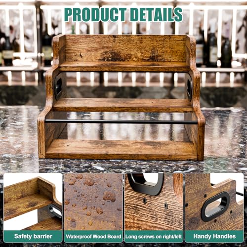 KLM Liquor Bottle Display Shelf, Coffee Syrup Rack Organizer, 3 Step Countertop Liquor Wine Rack, mini bar,liquor cabinet, Home Retro Bar Shelf Stand for Liquor Whiskey, Spirits
