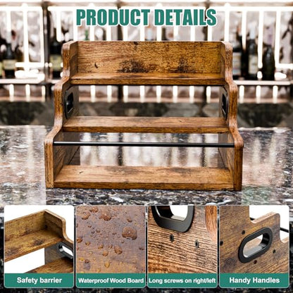 KLM Liquor Bottle Display Shelf, Coffee Syrup Rack Organizer, 3 Step Countertop Liquor Wine Rack, mini bar,liquor cabinet, Home Retro Bar Shelf Stand for Liquor Whiskey, Spirits