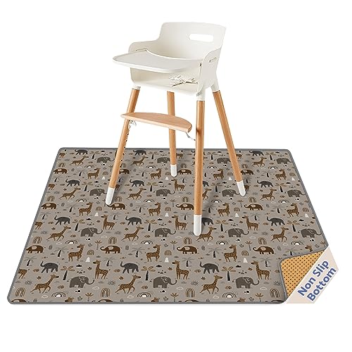 Blissful Diary Baby Splat Mat for Under High Chair, 50.4 x 50.4 Inch Wipeable Splash Mat, Waterproof and Washable, Anti-Slip Floor Protector, Elephant&Giraffe - color: Elephant&giraffe