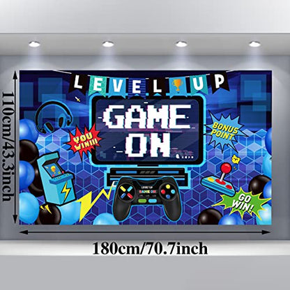 Blulu Video Game Party Decoration Video Gaming Photo Backdrop Background Birthday Photo Banner Gamer Room Decor for Game Fans Video Gamer Party Decoration Supplies (70.9 x 43.3 Inch)