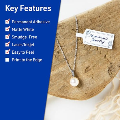Avery TrueBlock Matte White Barbell Labels, Sure Feed Technology, 0.5" x 2.5", 450 Matte White Labels, Laser/Inkjet Printable, Great for Jewelry and Product Merchandising - style: 450 labels