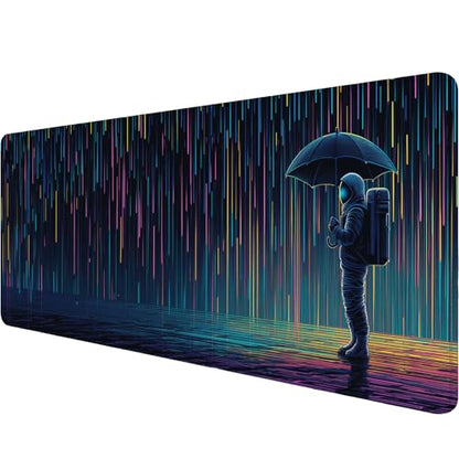 Funny Astronaut Gaming Mouse Pad Vertical Meteor Shower Rain Extended Mousepad Waterproof Stitched Edges Rubber Base Non-Slip Deskmap Computer Keyboard Mat 31.5x11.8 Inch - color: Funny Astronaut, size: 31.5" x 11.8"