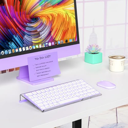 Richboom Computer Keyboard Stand for Desktop, 11.8" Tiny Clear Acrylic Keyboard Riser 78 Keys Compact Keyboard Lift for Desk Ergonomic Short Keyboard Holder Tray with White and Purple Silicone Strip - color: Clear W/ White Silicone Strip